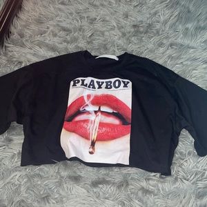 Missguided x Playboy oversized crop tee